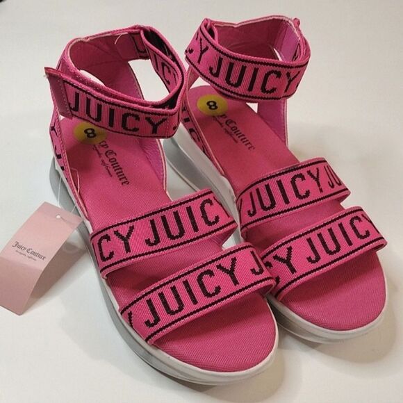 Juicy Couture Hot Pink Impulse Strappy Velcro Platform Sandals Size 8 NWT - Picture 2 of 16